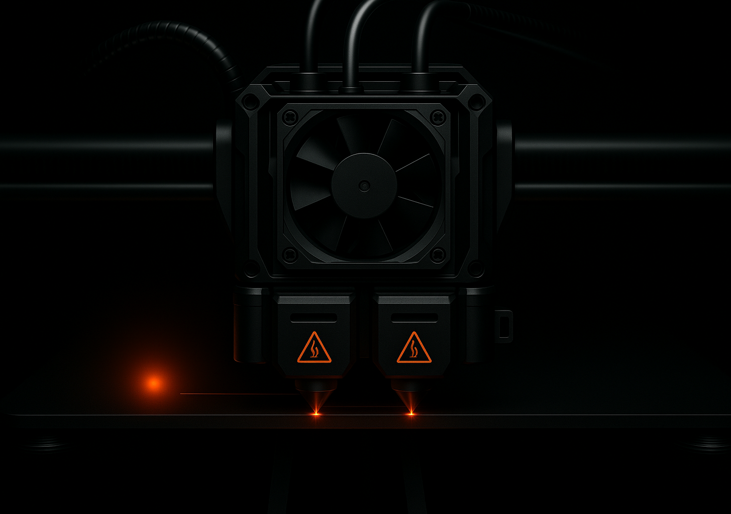 Detailed view of a 3D printer component in operation, showcasing technology and precision.